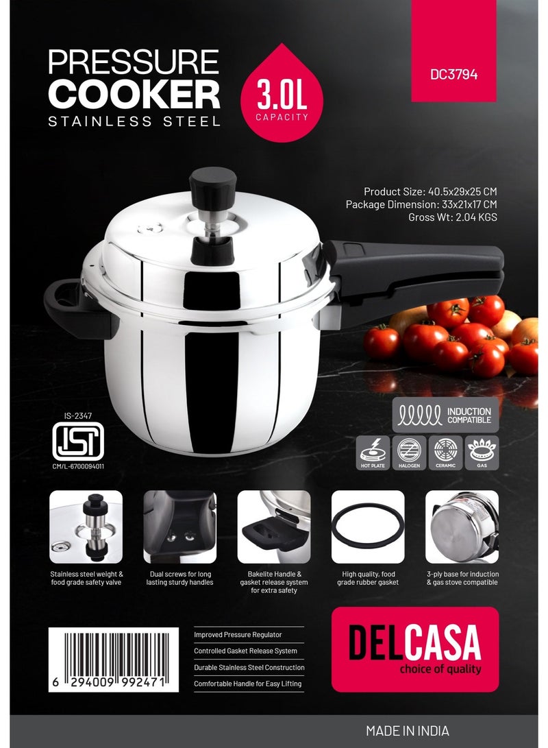 DELCASA 3Liters Stainless Steel Pressure Cooker silver - Image 3